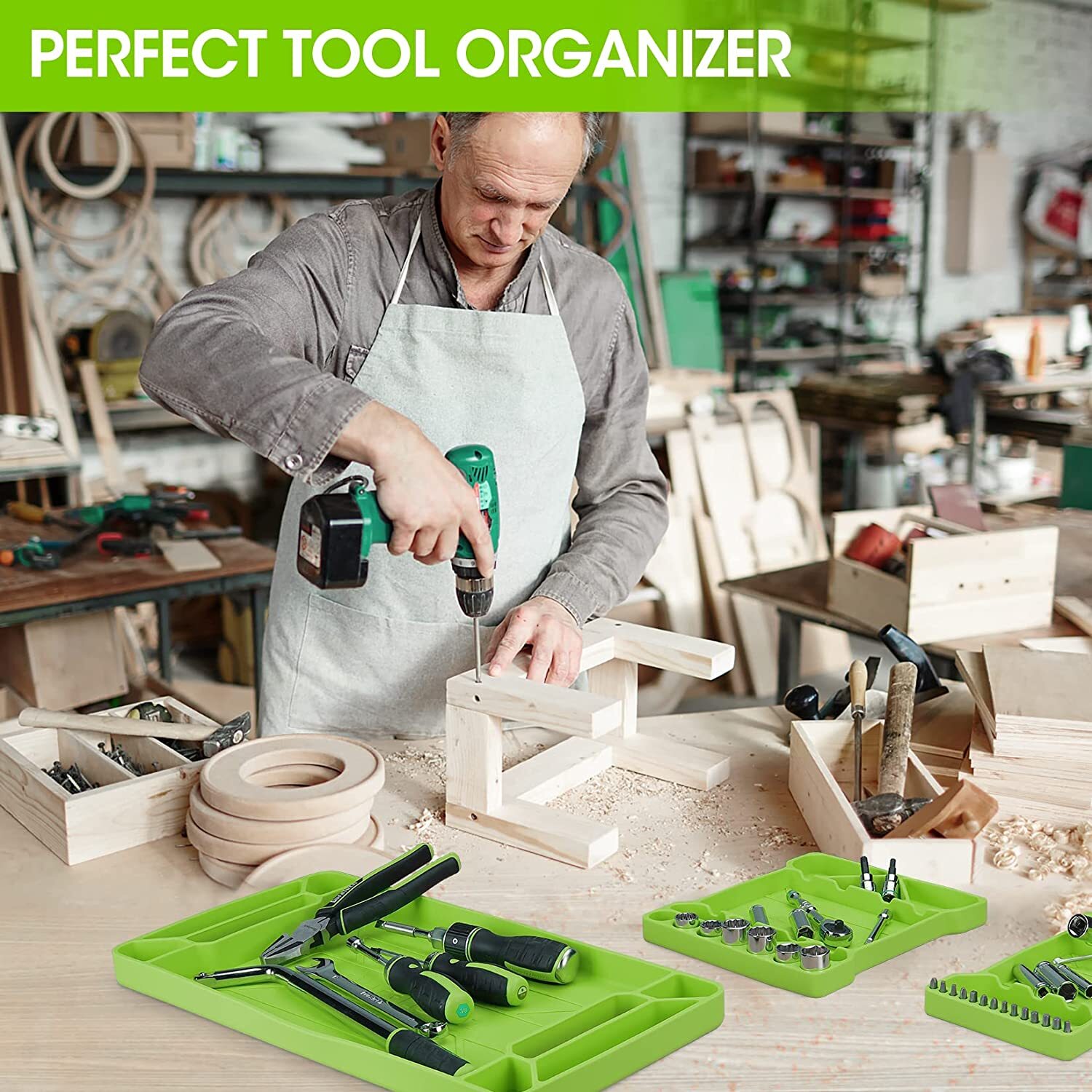 DuraTech Flexible Tool Tray 3PC Silicone Tool Holder for Household Storage Green