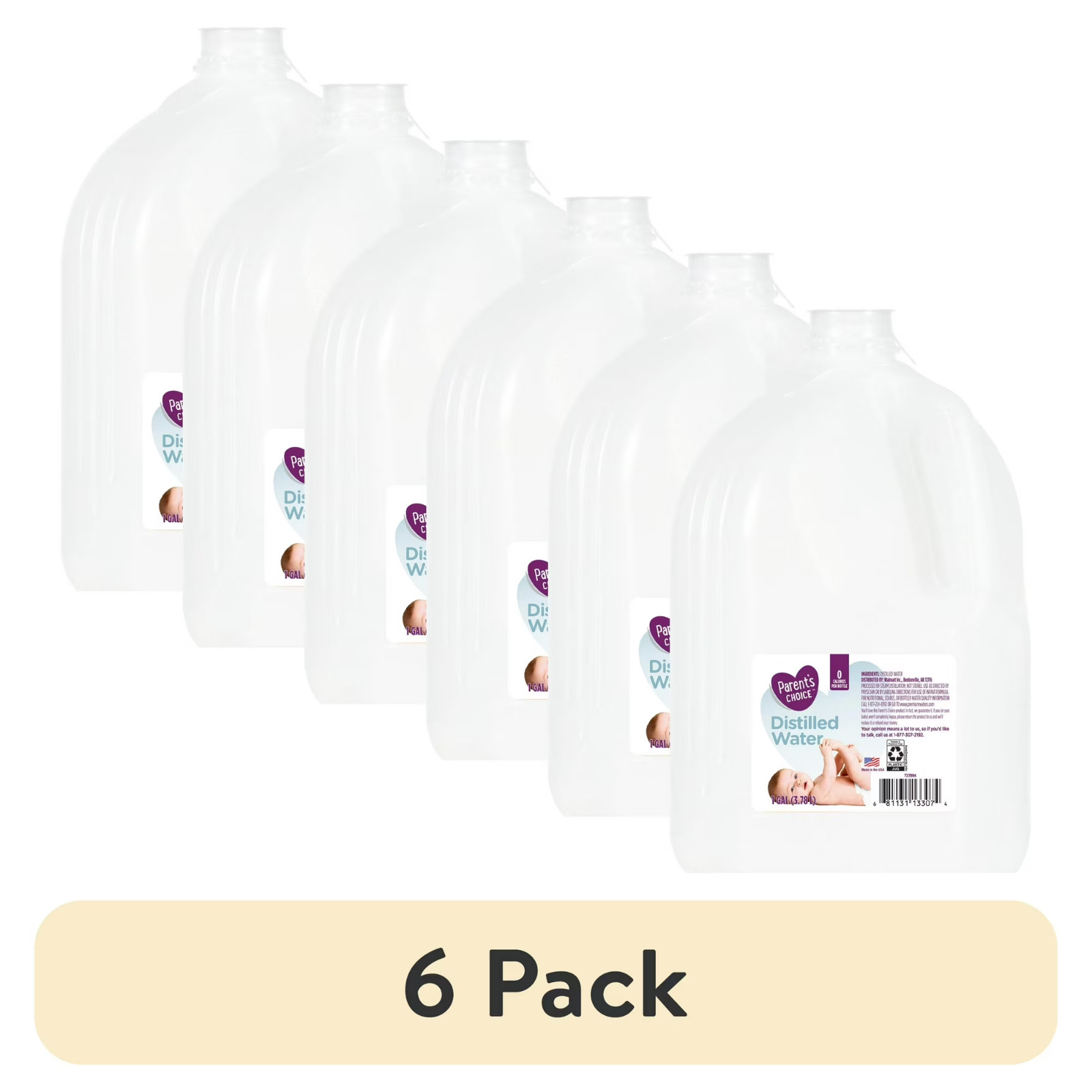 6 pack Parent’s Choice Distilled Water, 1 Gallon