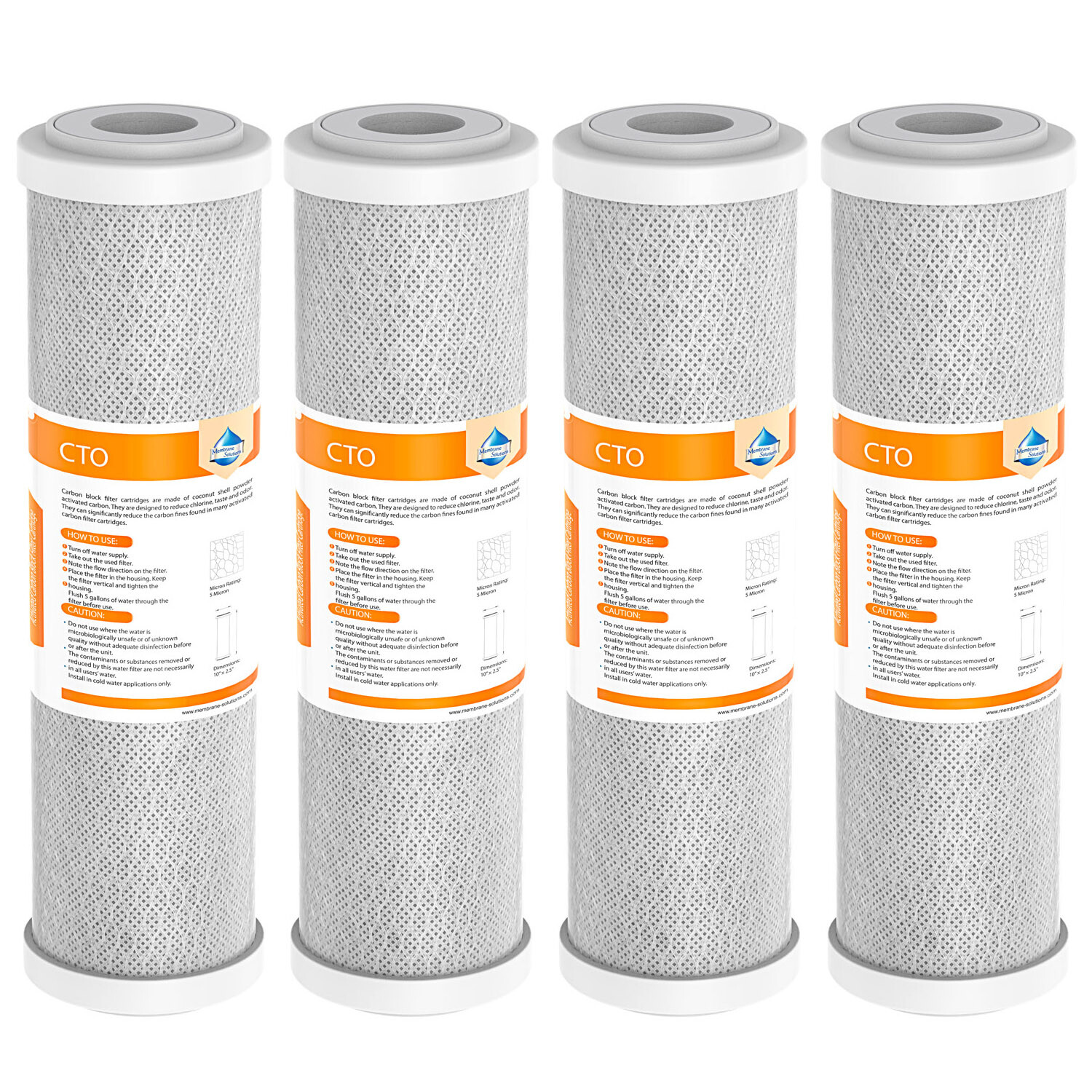 4-Pack CTO Carbon Block Water Filter 10″x2.5″ Replacement for Whole House RO 5μm