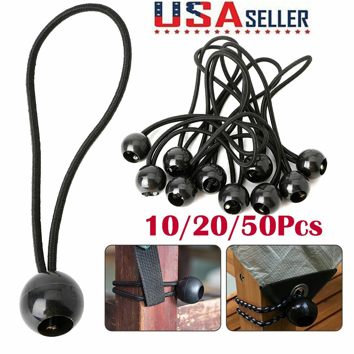 Bulk Lot 6″ Ball Bungee Bungie Cord Tarp Tie Down Tight Strap Canopy Elastic