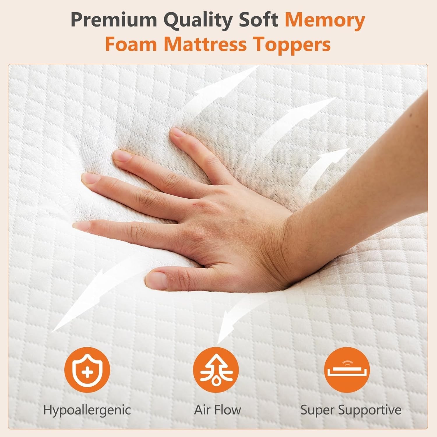 DUMOS HOME Comfy Memory Foam Mattress Topper w/Removable Cover&Elastic Straps