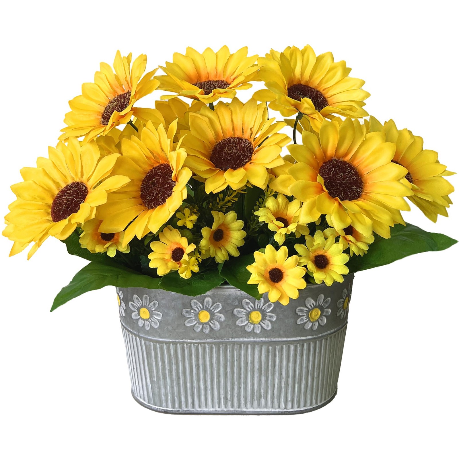 Artificial Flowers Fake Sunflowers in Pot, Faux Silk Flowers Floral Table Center