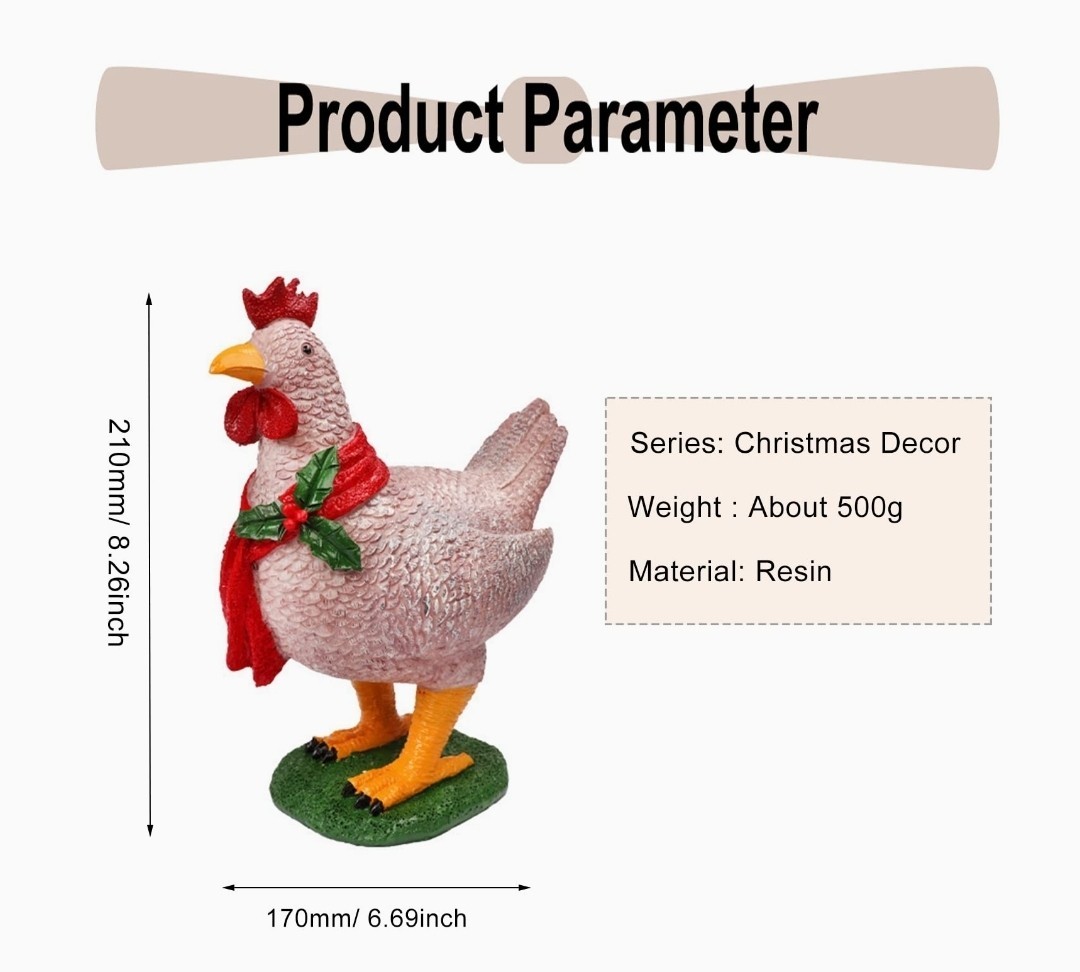 Resin Artist Designed Christmas Chicken Centerpiece, 8.26in x 6.69in, 500g