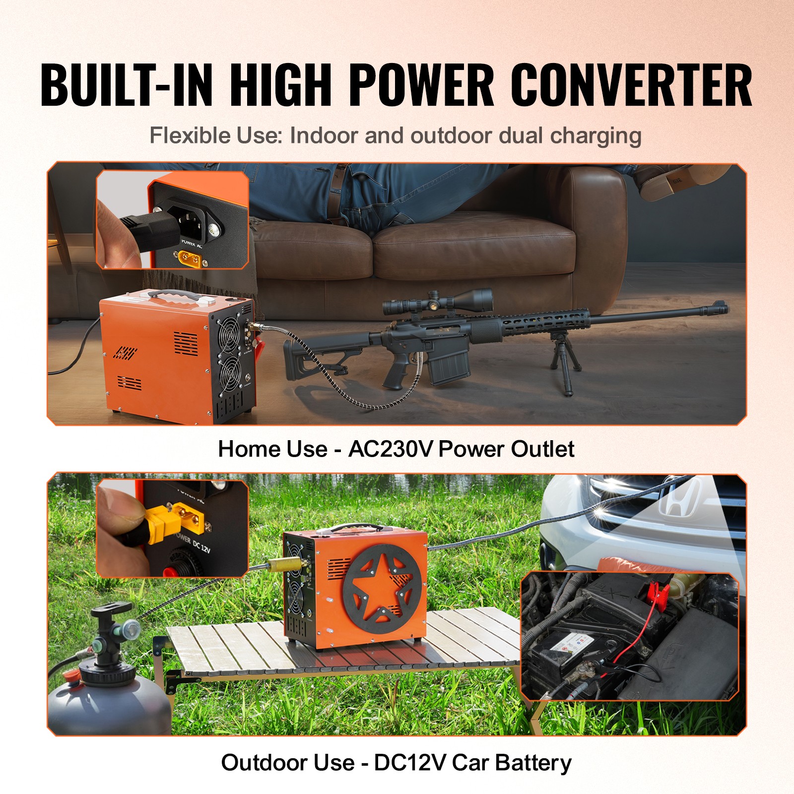 VEVOR PCP Air Compressor 4500PSI/30Mpa Built-in Converter DC12V/AC120V Auto-Stop