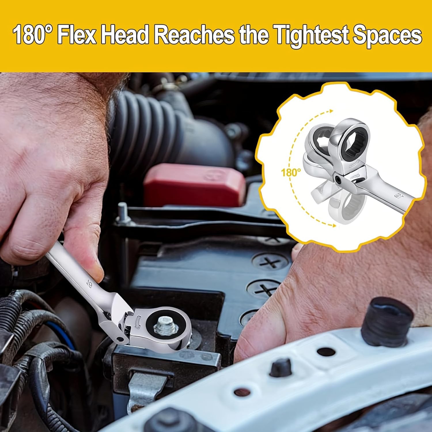 6-22mm Metric Flexible Head Ratcheting Wrench Combination Spanner Tool Set 16PCS