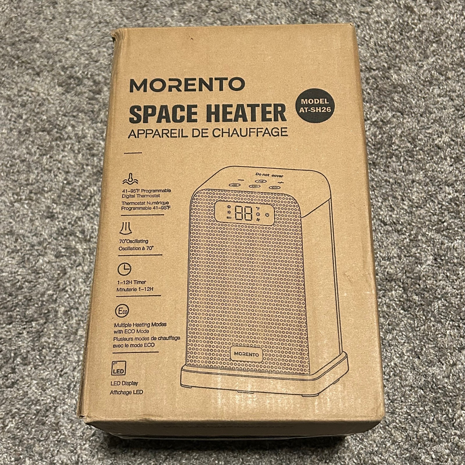 MORENTO AT-SH26 Space Heater 1500W Portable Oscillating Thermostat ECO Mode NEW