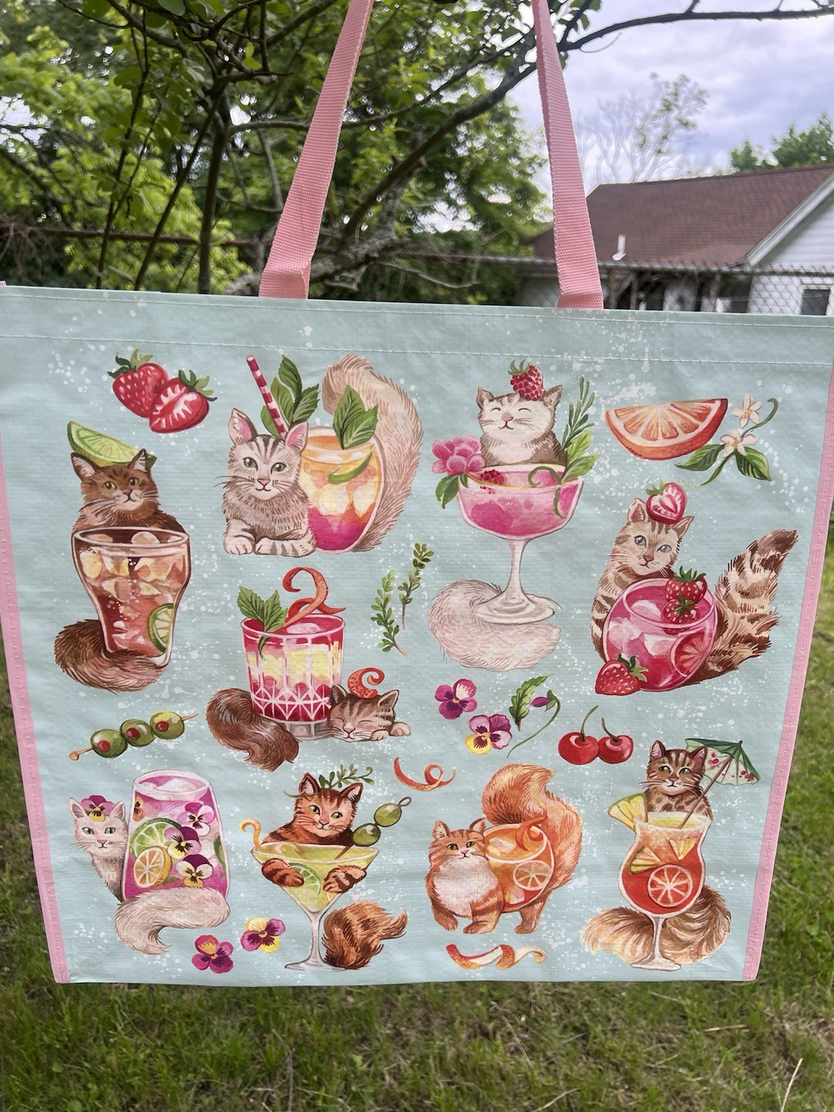 TJX Reusable Large Shopping Grocery Bag Tote CATS & COCKTAILS🍹 🍸