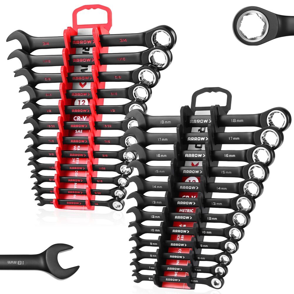 ARROW 24PCS Ratcheting Wrench Set Metric and Standard CRV Material 72-Teeth New