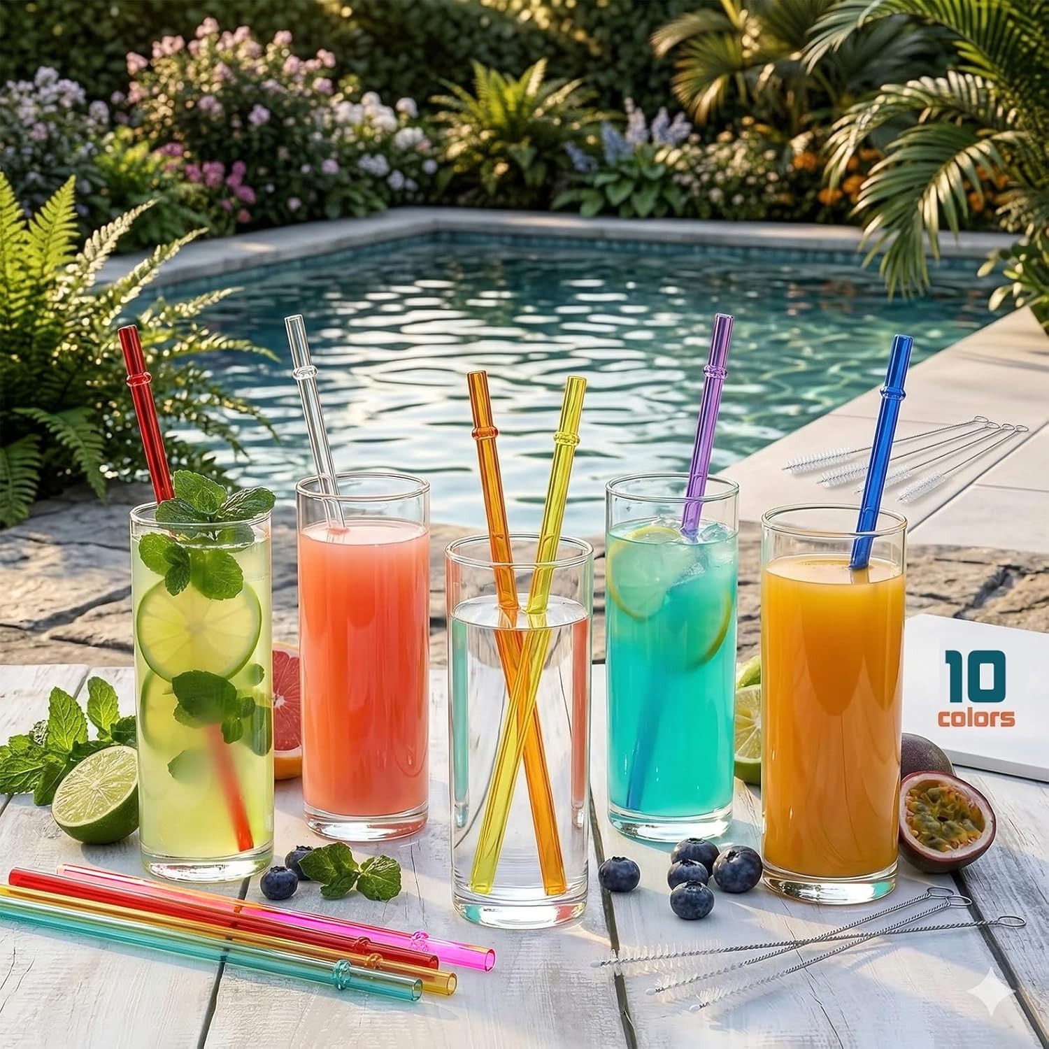 10.5in Rainbow Reusable Tritan Straws for 16/20/30oz Stanley YETI Tumblers NEW