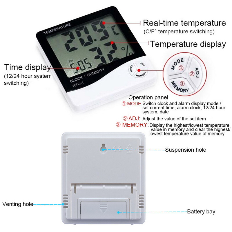 THERMOMETER INDOOR Digital LCD Hygrometer Temperature Humidity Meter Alarm Clock