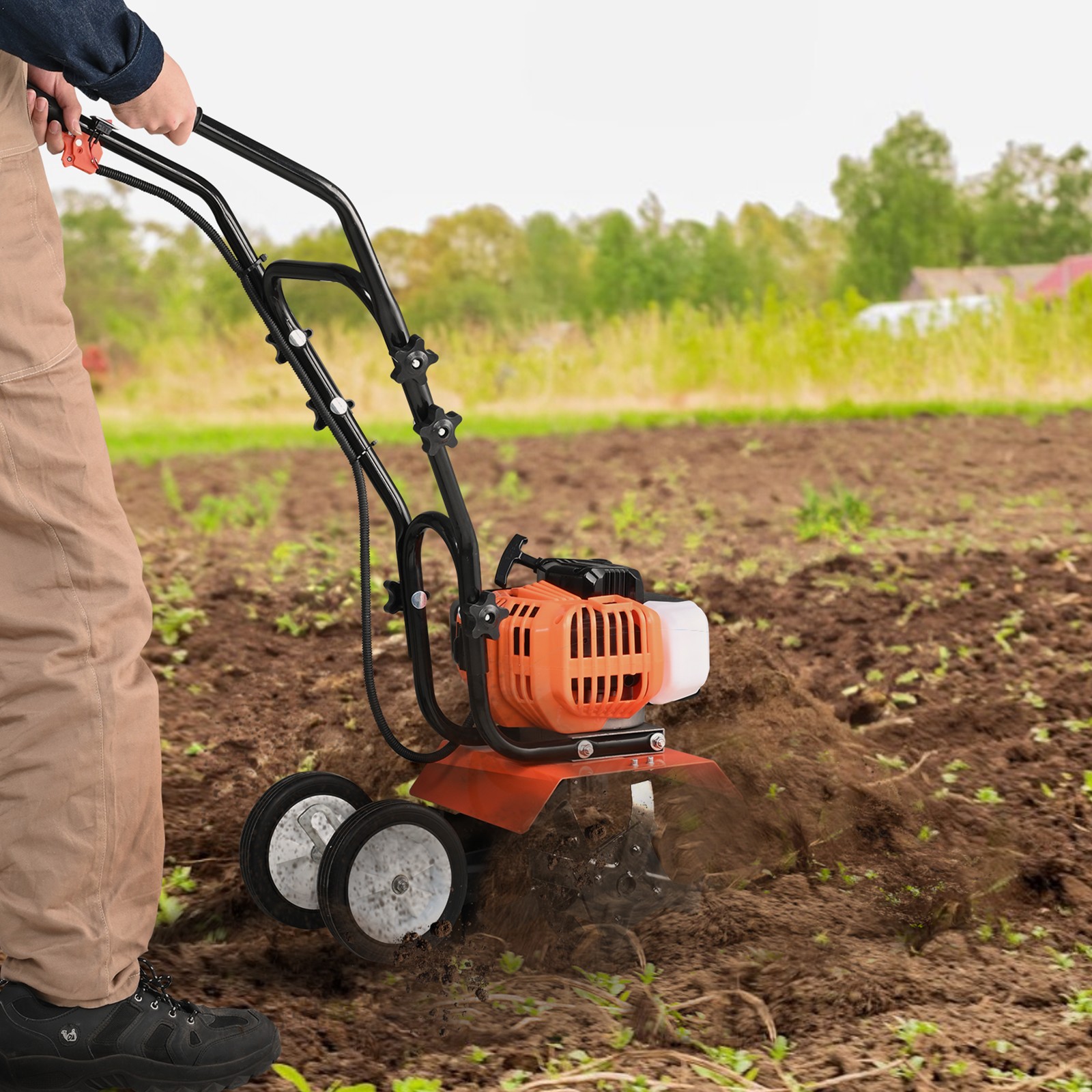 VEVOR Tiller Cultivator Gas Powered 43CC 2-Stroke Garden Cultivator Lawn Garden