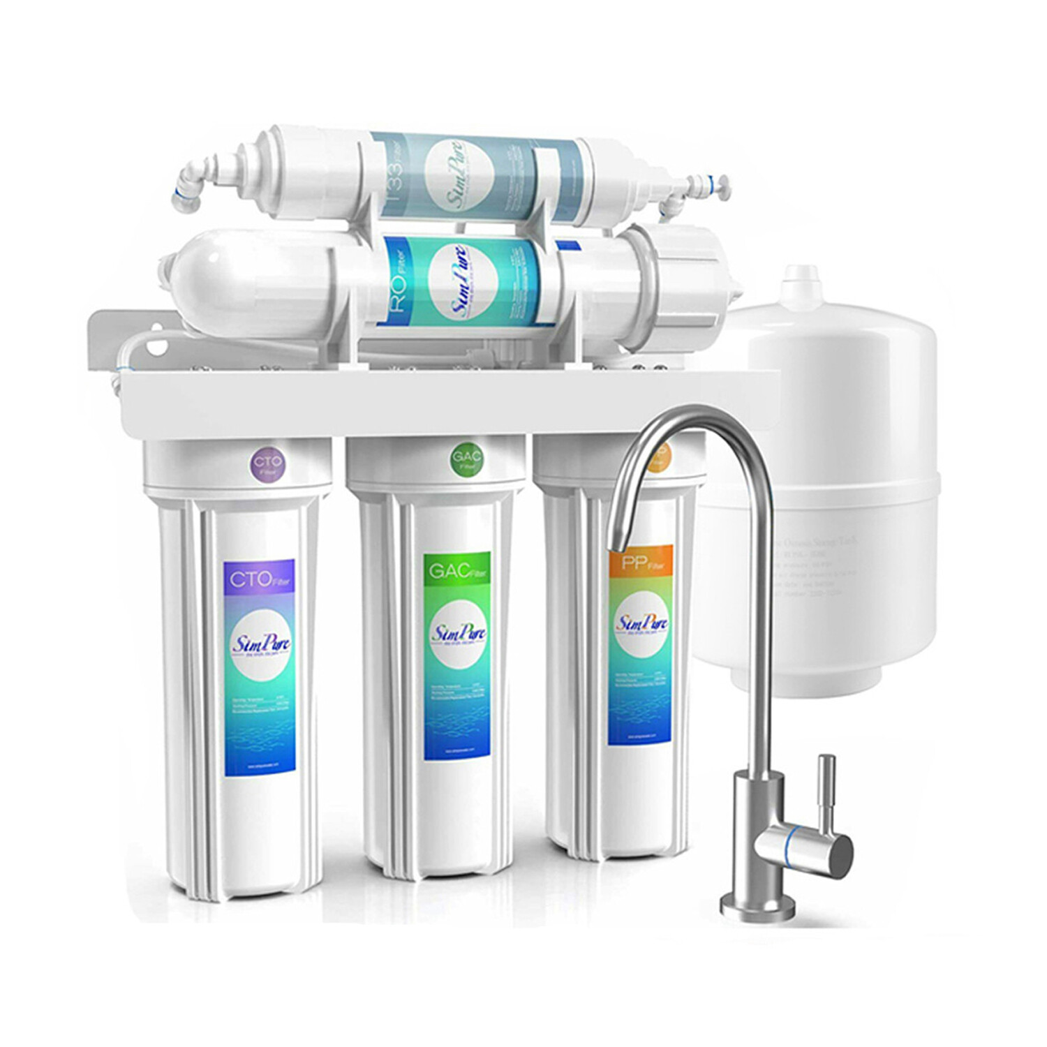 5 Stage Undersink Reverse Osmosis Water Filter System 100 GPD Membrane Filter