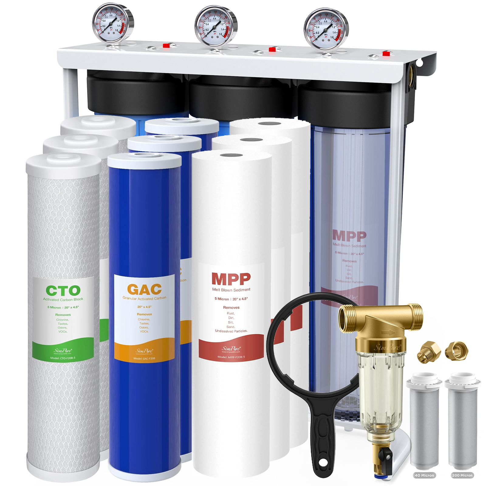 4-Stage 20″x4.5″ Big Blue Whole House Water Filter System 1″ NPT Port 150000 Gal