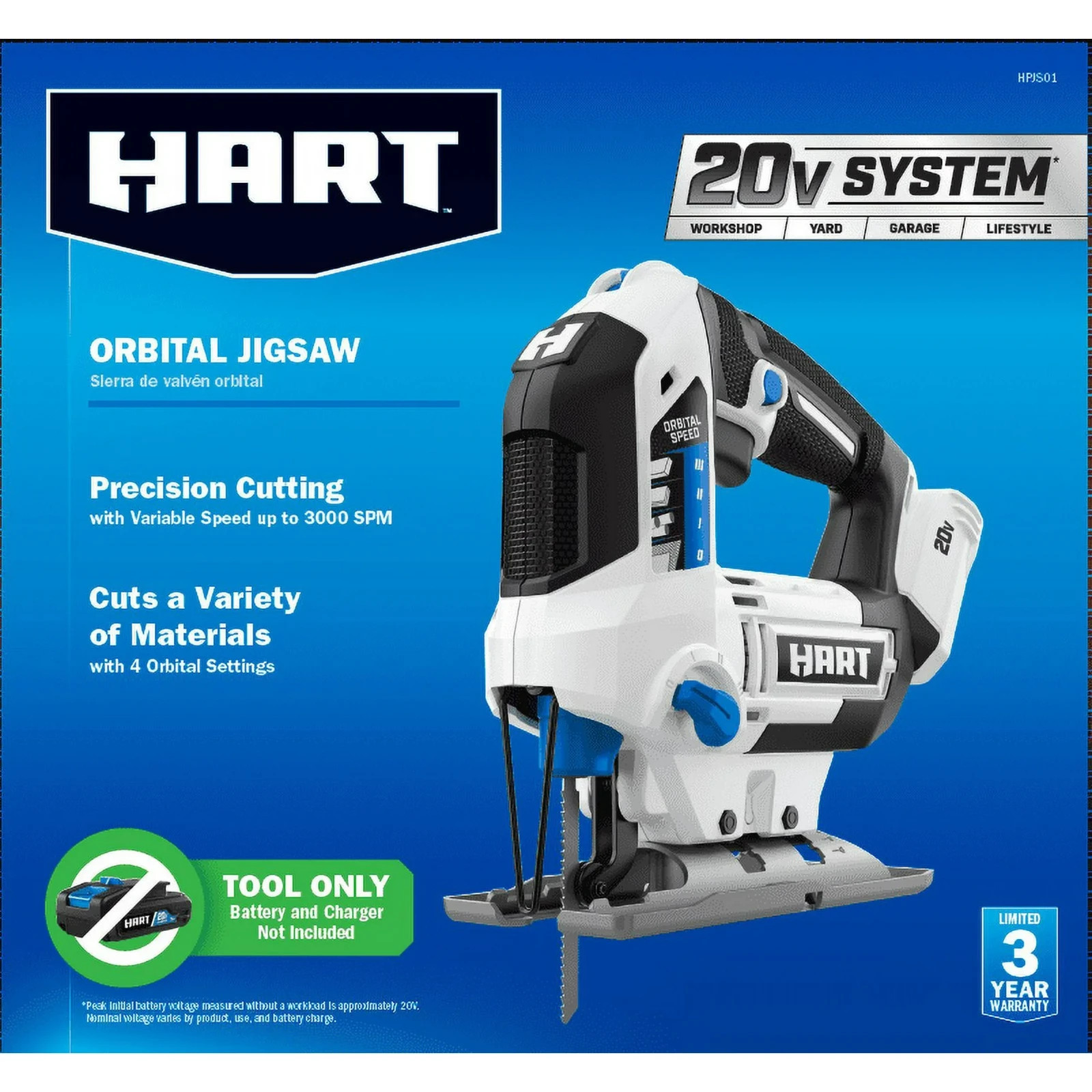 Hart Orbital Jigsaw 20V System HPJJS01 Cordless Variable Speed TOOL ONLY, NEW