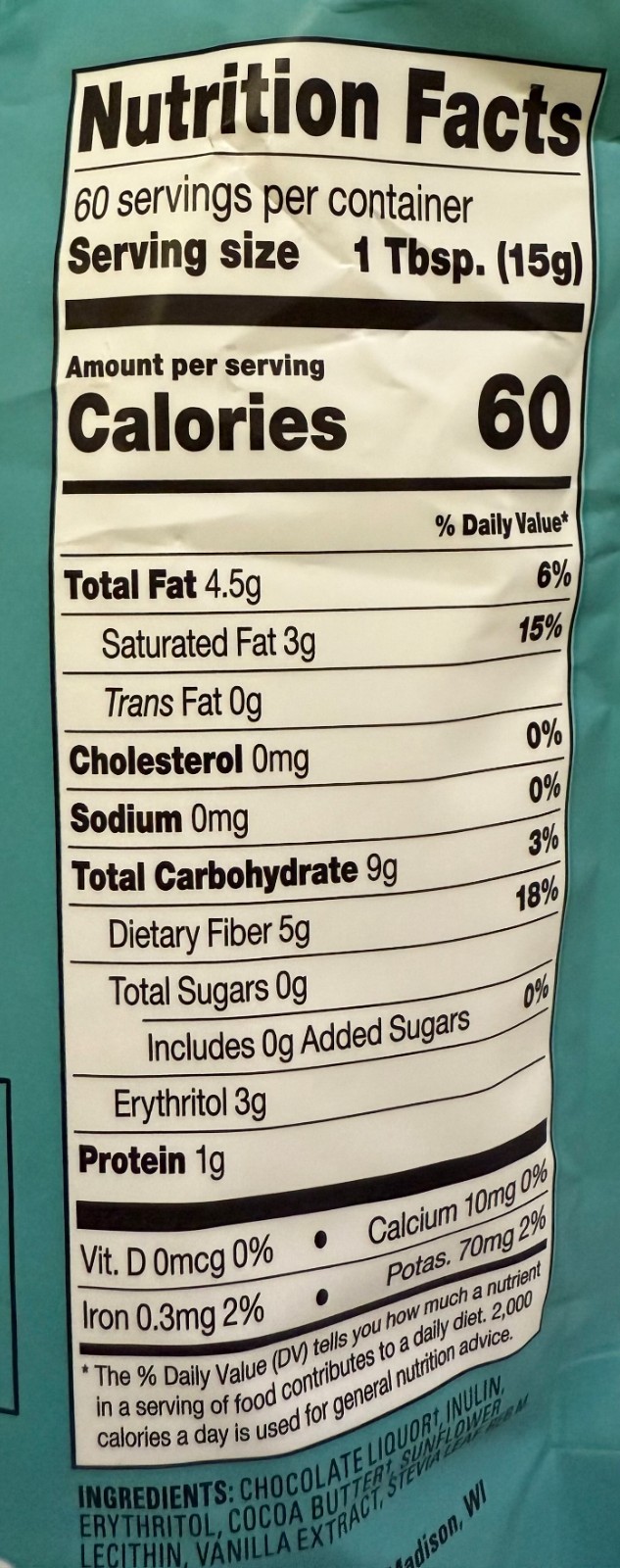 Bake Believe Dark Chocolate Baking Chips No Sugar Added 2 Lb Bag ED 10/2027