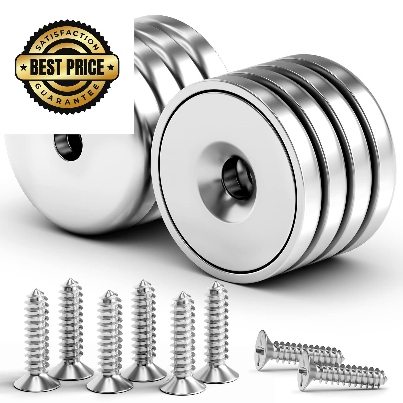 VNDUEEY Neodymium Cup Magnets, Strong Rare Earth 8 Pack 60LBS, Silver