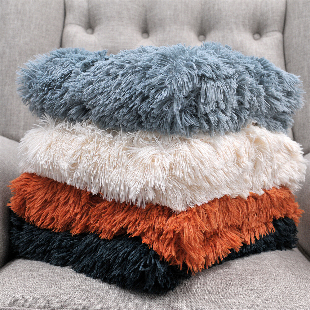 HST Fuzzy Shaggy Faux Fur Throw Blanket and Pillow Cover 3 Piece Set Plush Soft