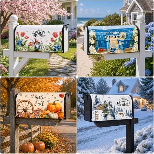 4 Pcs Mailbox Covers, Spring Summer Fall Winter Mail Box Covers Seasonal Large