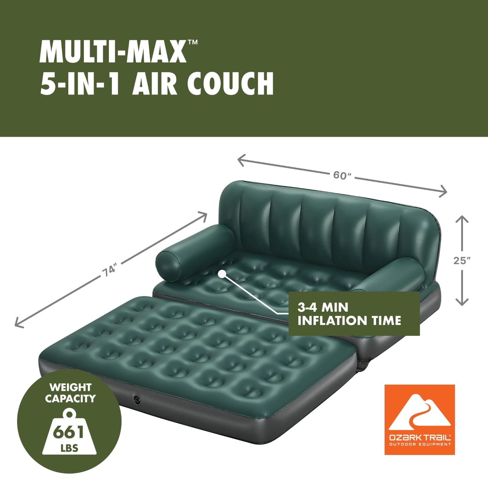 Ozark Trail Multi Max 5 in 1 Inflatable Air Couch Portable Camping Sofa