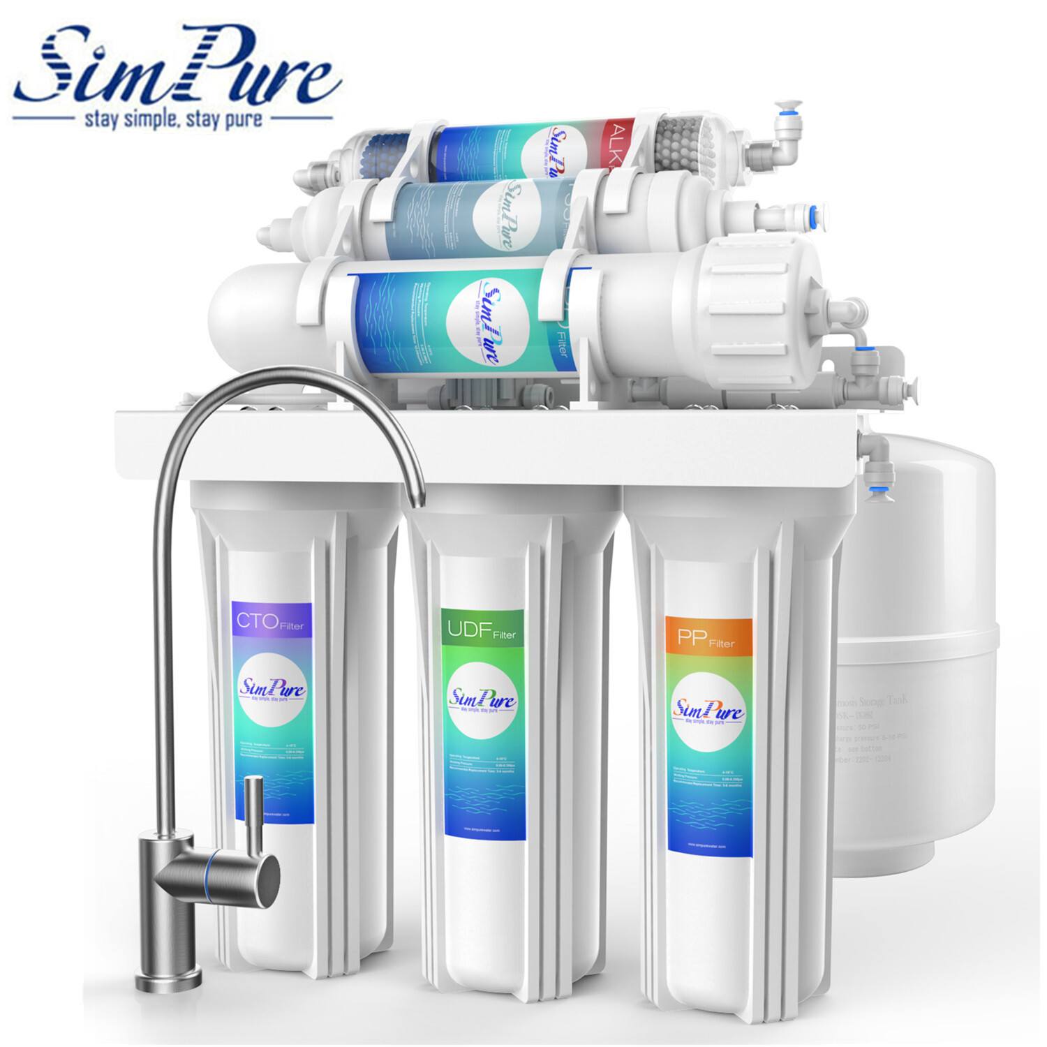 100 GPD 6 Stage Alkaline Reverse Osmosis Drinking Water Filter System Purifier
