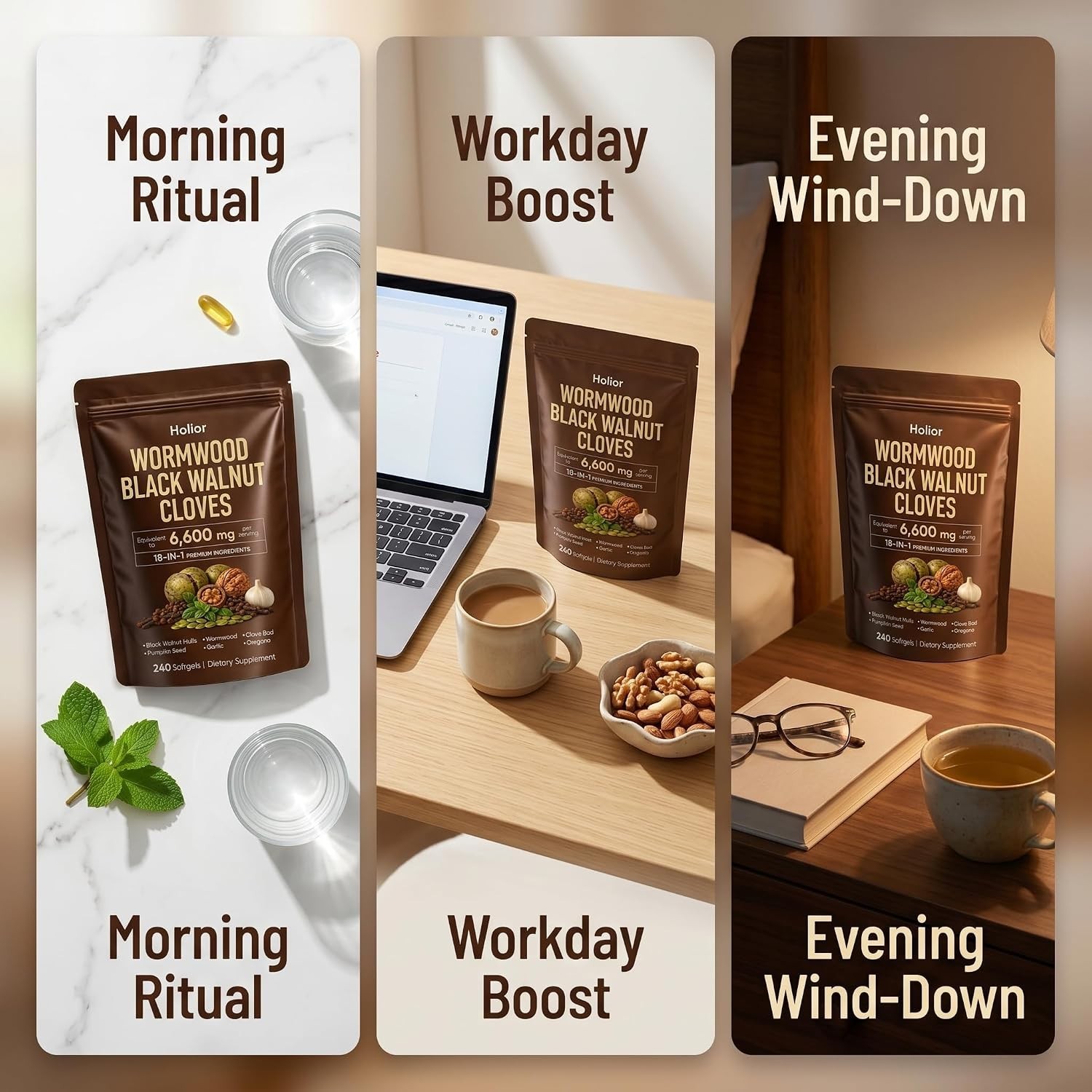 Holior 18-in-1 Black Walnut & Wormwood Herbal Blend for 240 Count (Pack of 1)