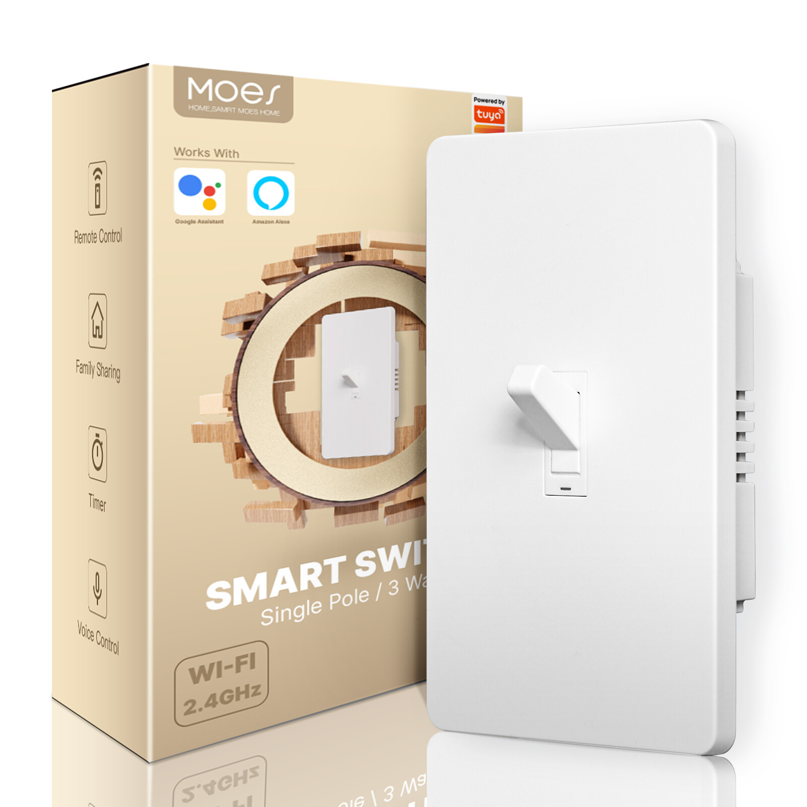 MOES WiFi Smart Toggle Switch 3-Way Wall Light Switch Alexa Google APP Timer