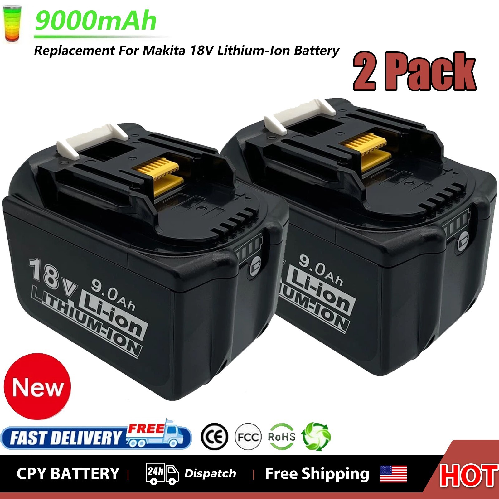 2Pack 9.0Ah For Makita 18V LXT Lithium-Ion BL1820 BL1830 BL1850B BL1860b Battery