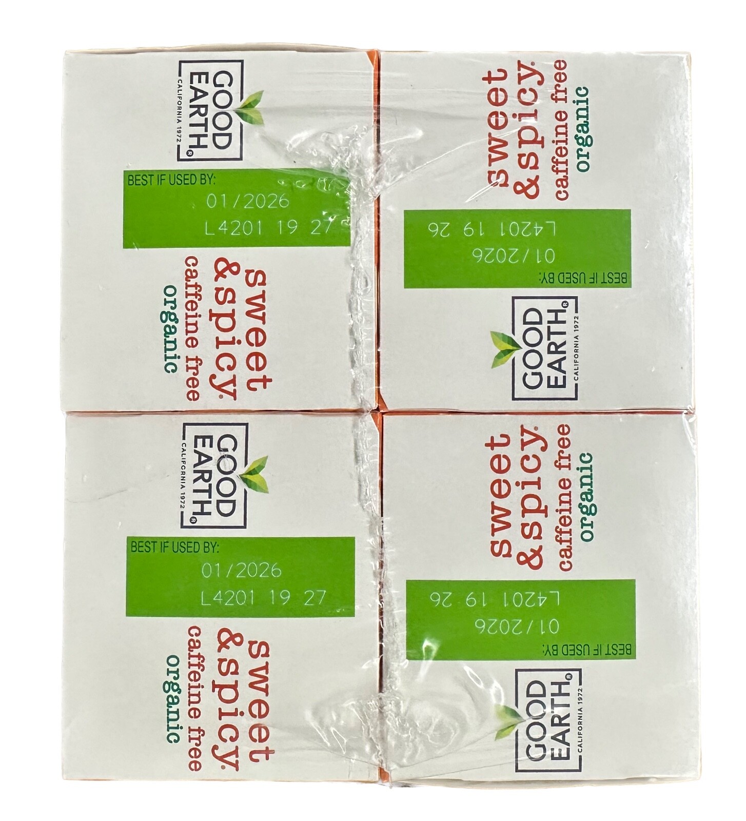 NEW – Lot 4 Boxes Good Earth Sweet & Spicy Caffeine Free Organic TEA (72 Total)