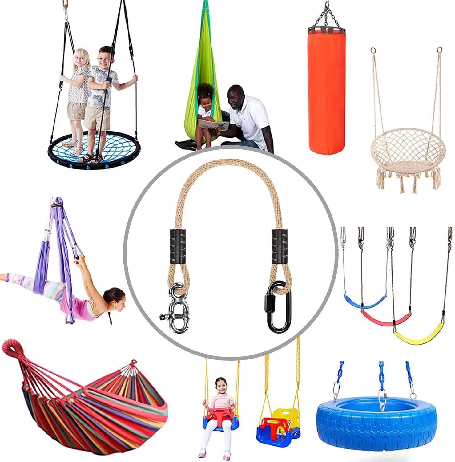 Adjustable Tree Swing Rope Kit – Polyester Straps for 1000 lbs Support
