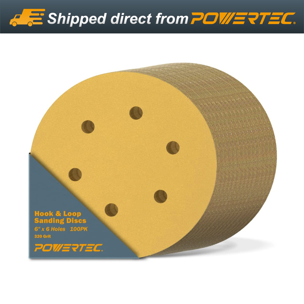 6 Inch 6 Hole Sanding Discs – 320 Grit Sandpaper (100-Pack), 6″ Hook and Loop