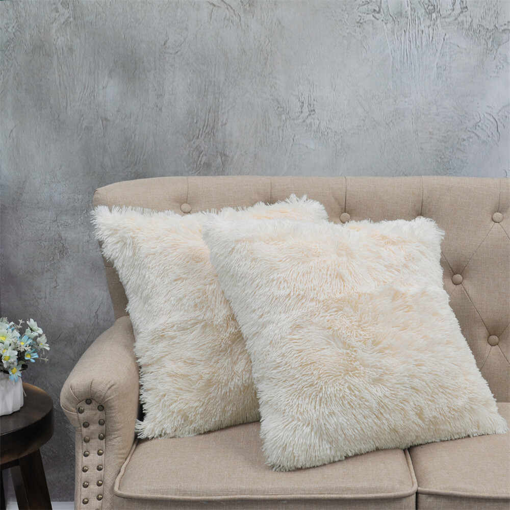 HST Fuzzy Shaggy Faux Fur Throw Blanket and Pillow Cover 3 Piece Set Plush Soft