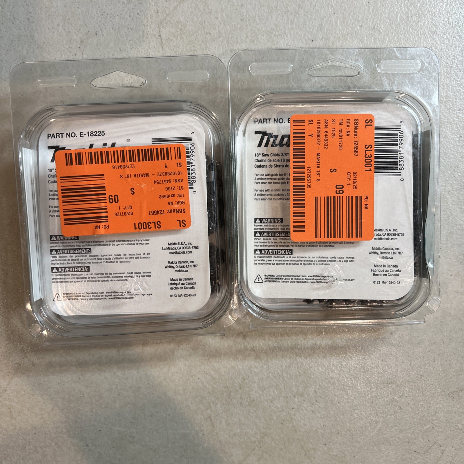 Makita E-18225 18in Saw Chain 3/8in LP .050in Fast Free Shipping! LOT OF 2 pcs