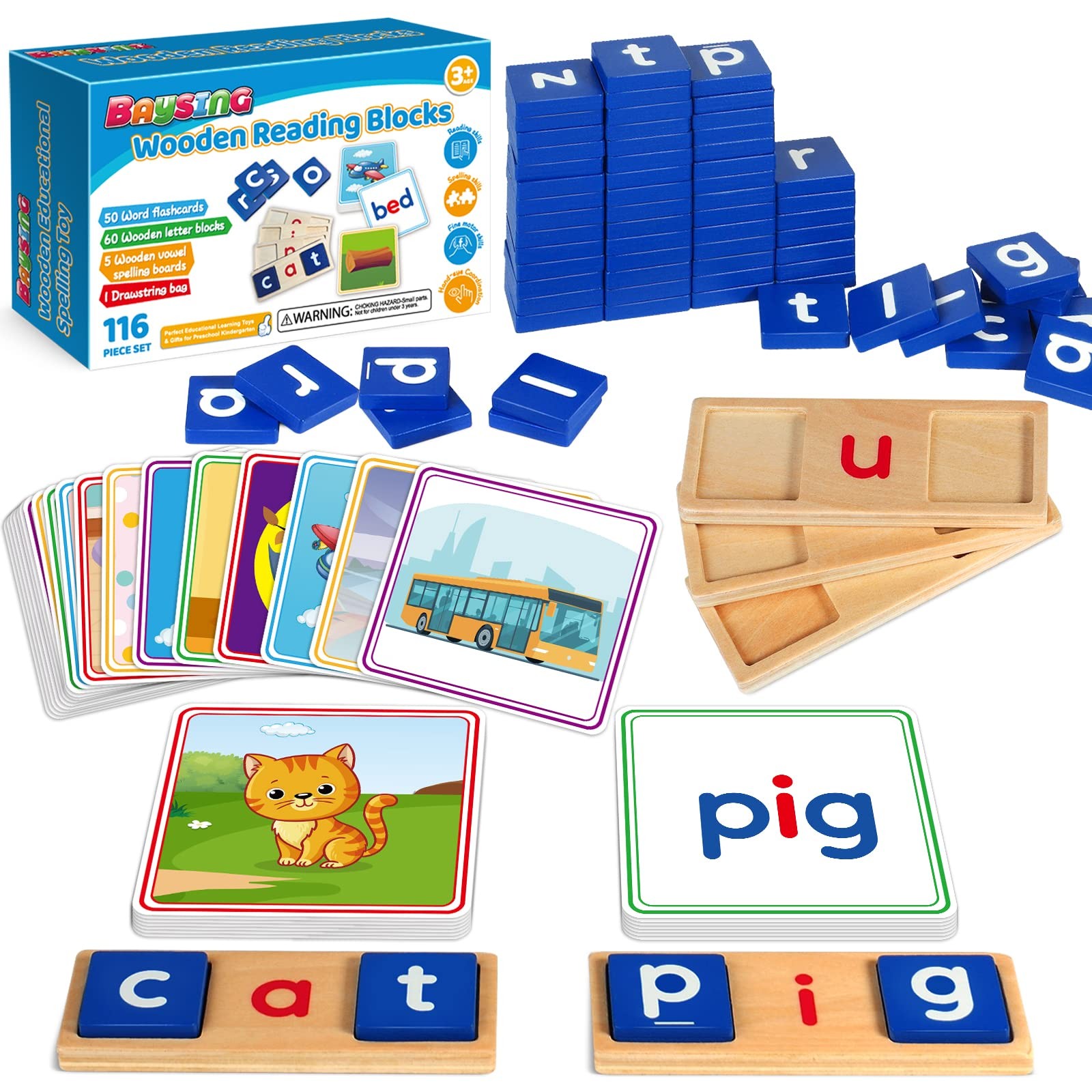 Learning Toys for 3 4 5 Years Old Kids – 116Pcs Short Vowel Letters Sorting Spel