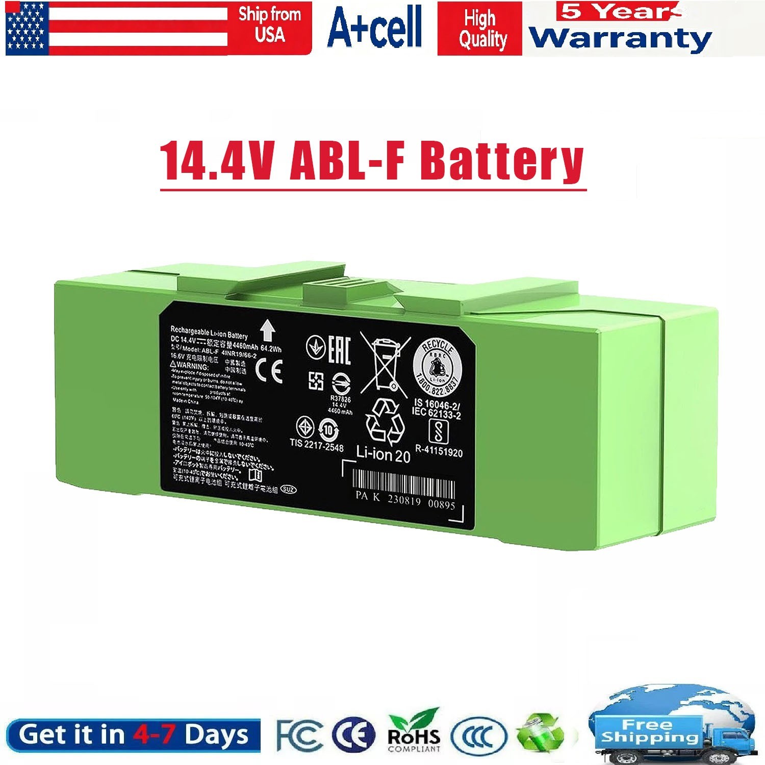 ABL-F 64.2Wh Battery for iRobot Roomba i7 i7+ j7 j7+ 7158 7150 7550 7558 i3 i3+