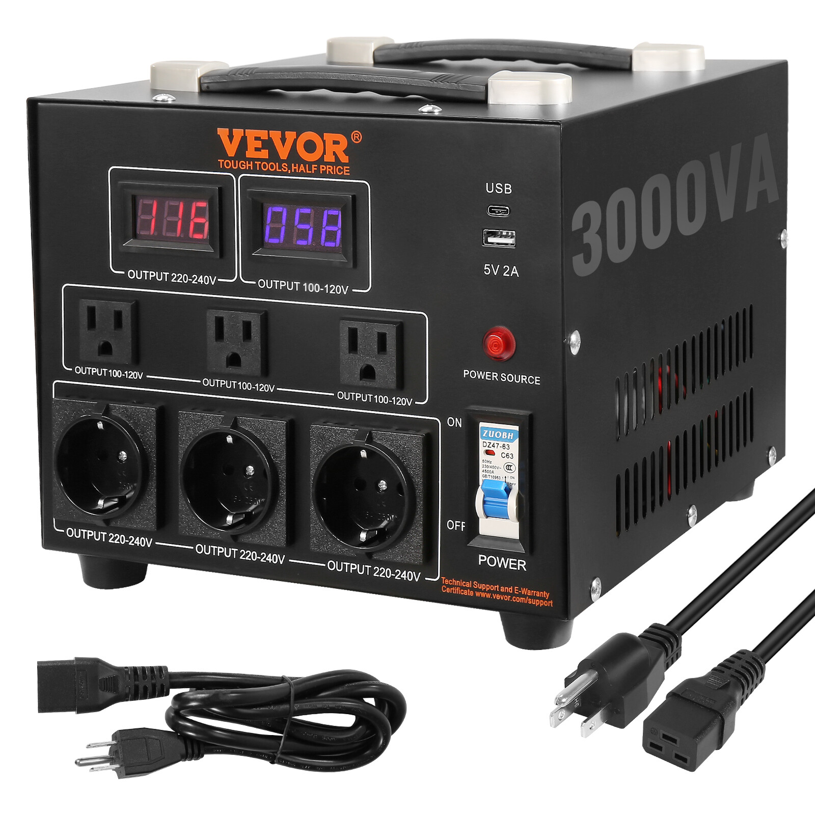 VEVOR 3000W Voltage Converter Transformer Step Up/Down 220V-110V /110V-220V CE