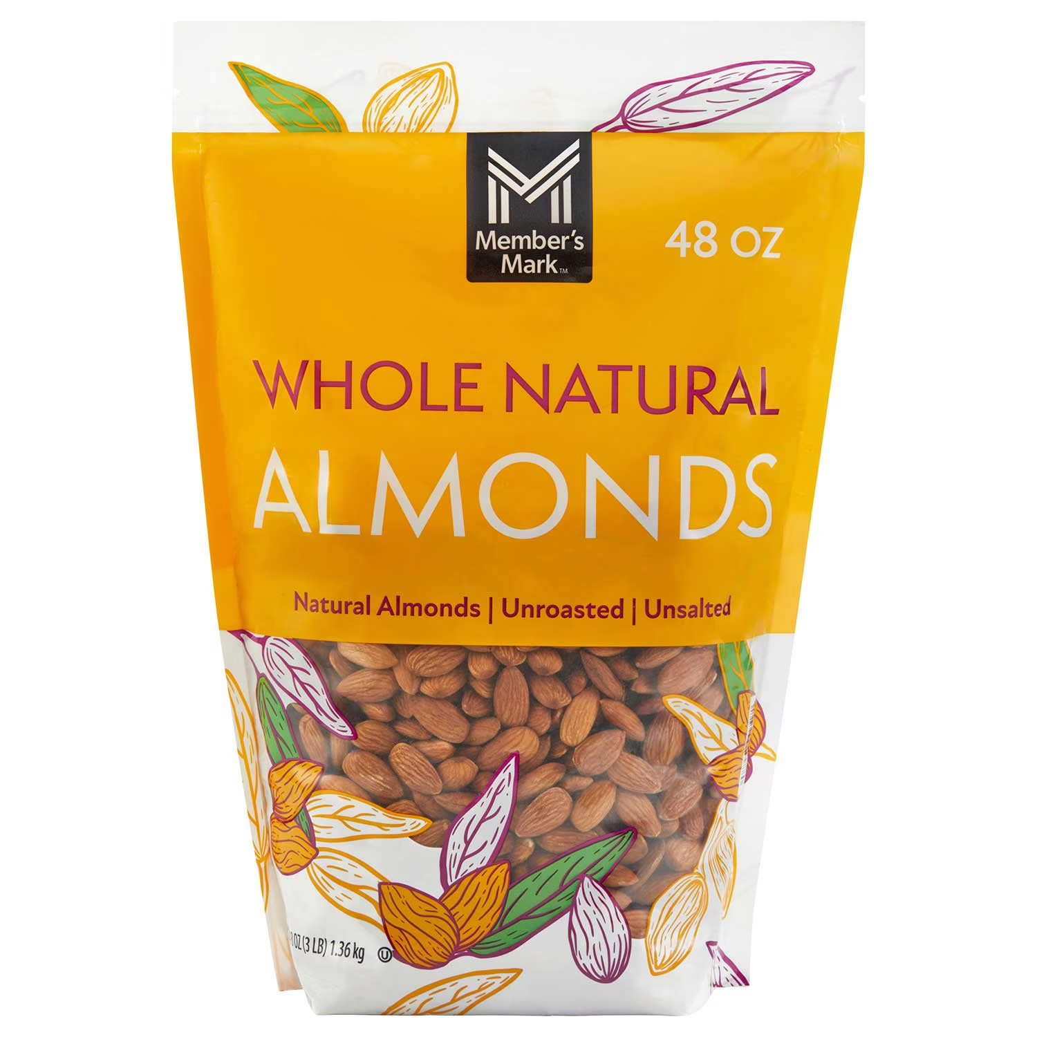 3 lbs Member’s Mark Natural Whole Almonds (48 oz) – NEW FRESH!