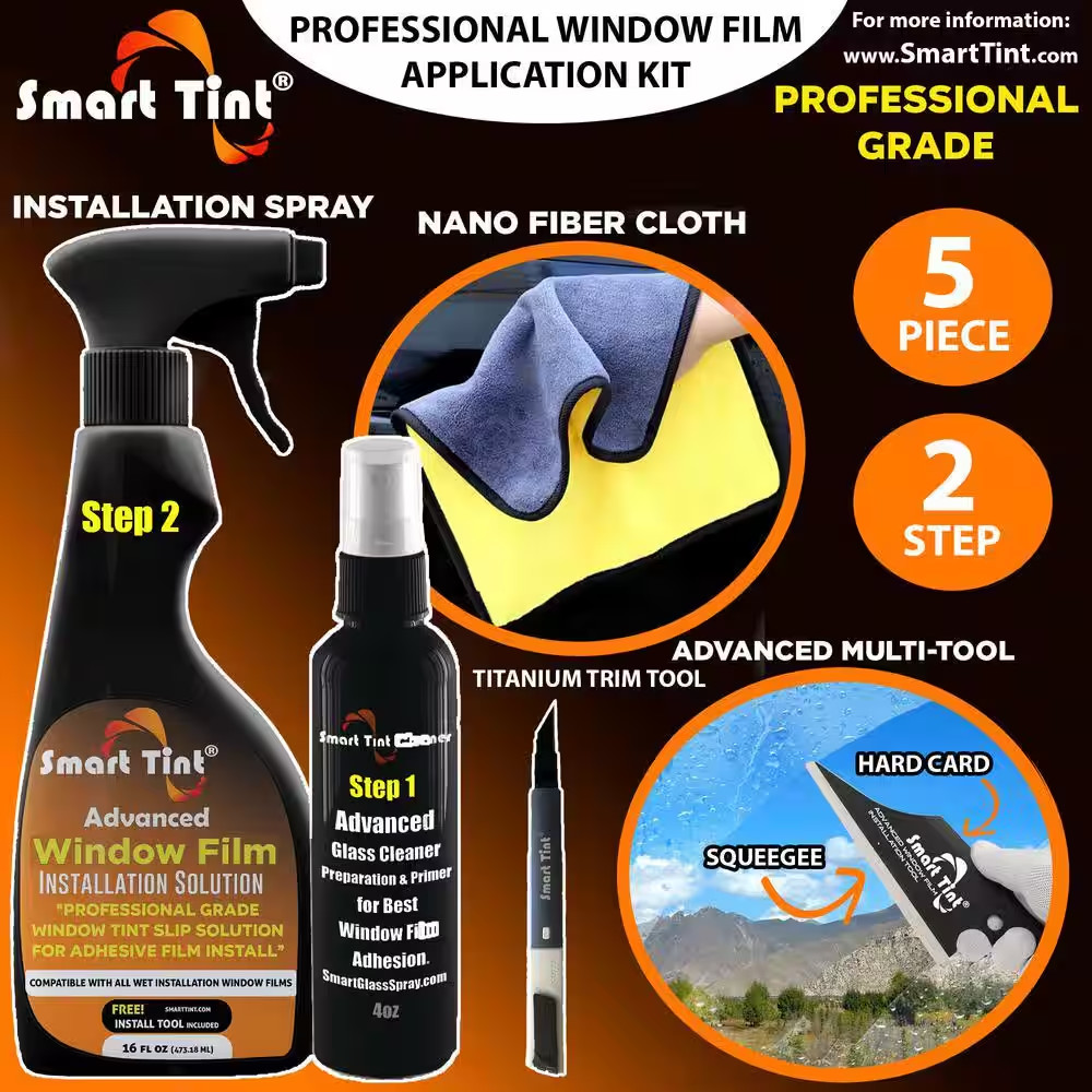 Window Film Install Kit with Glass Prep, Install Solution, Nano-Fiber Cloth, Tit