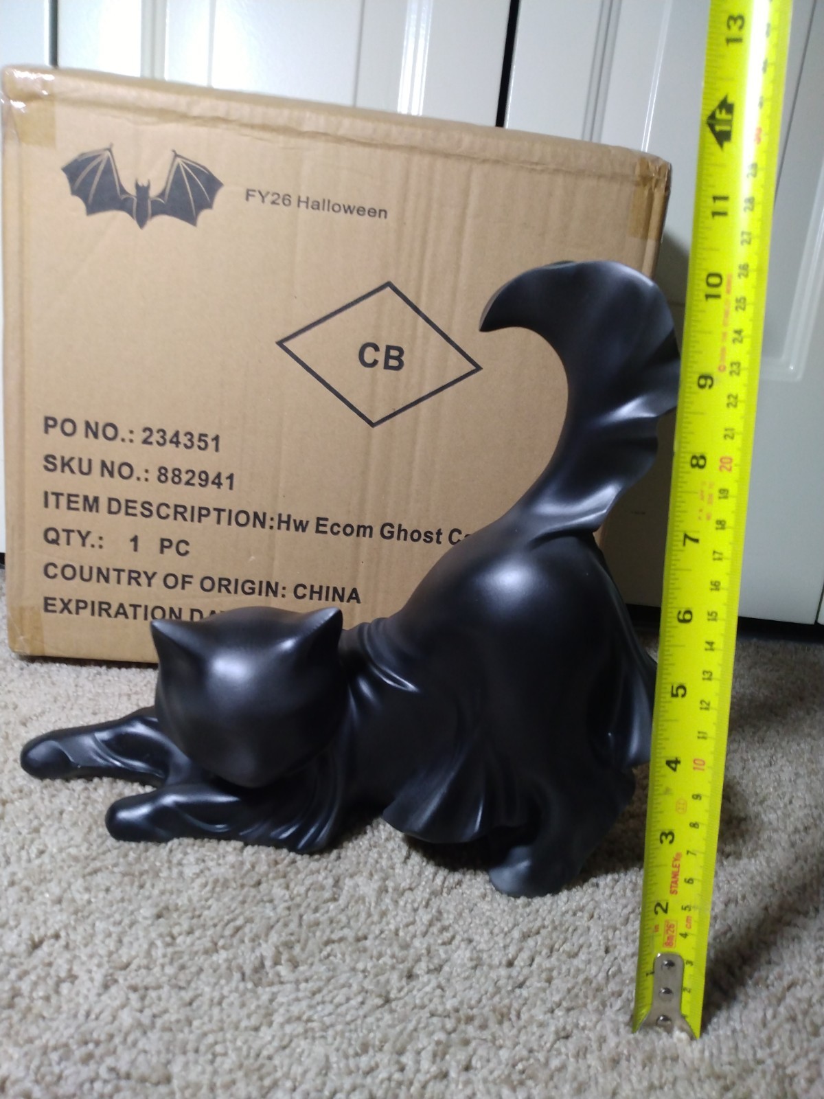 Cracker Barrel HALLOWEEN Black Cat Ghost Statue Stretching Figurine In Hand 🎃🎃