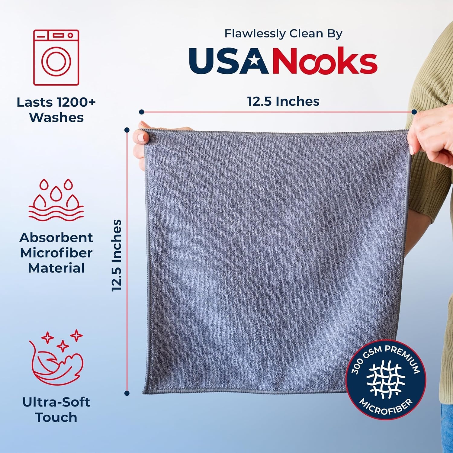 12_Grey Microfiber Cleaning Cloth Set Towel Rag Car Polishing Detailing