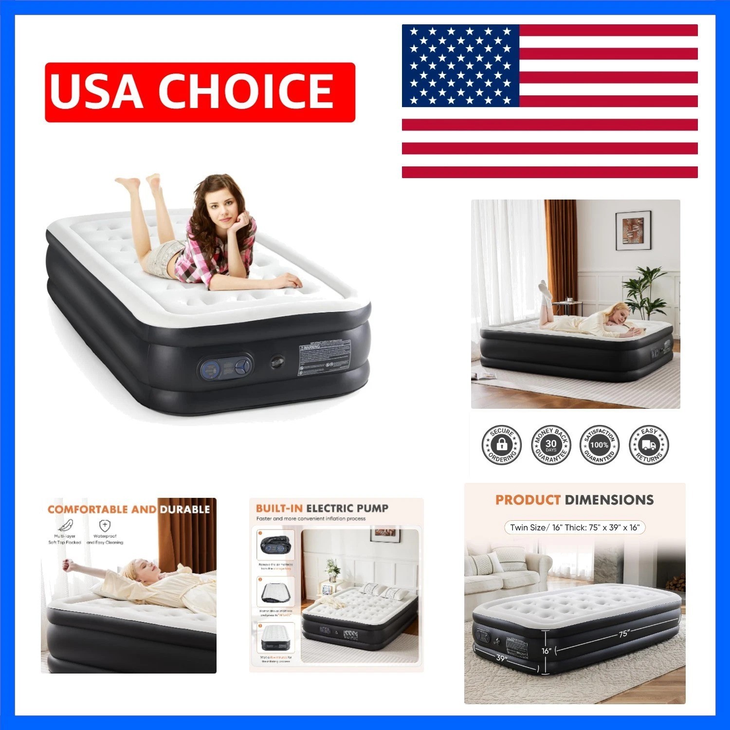 Twin Air Mattress, Blow Up Mattress, Air Bed, 16 Inch | Built-in High Capacit…