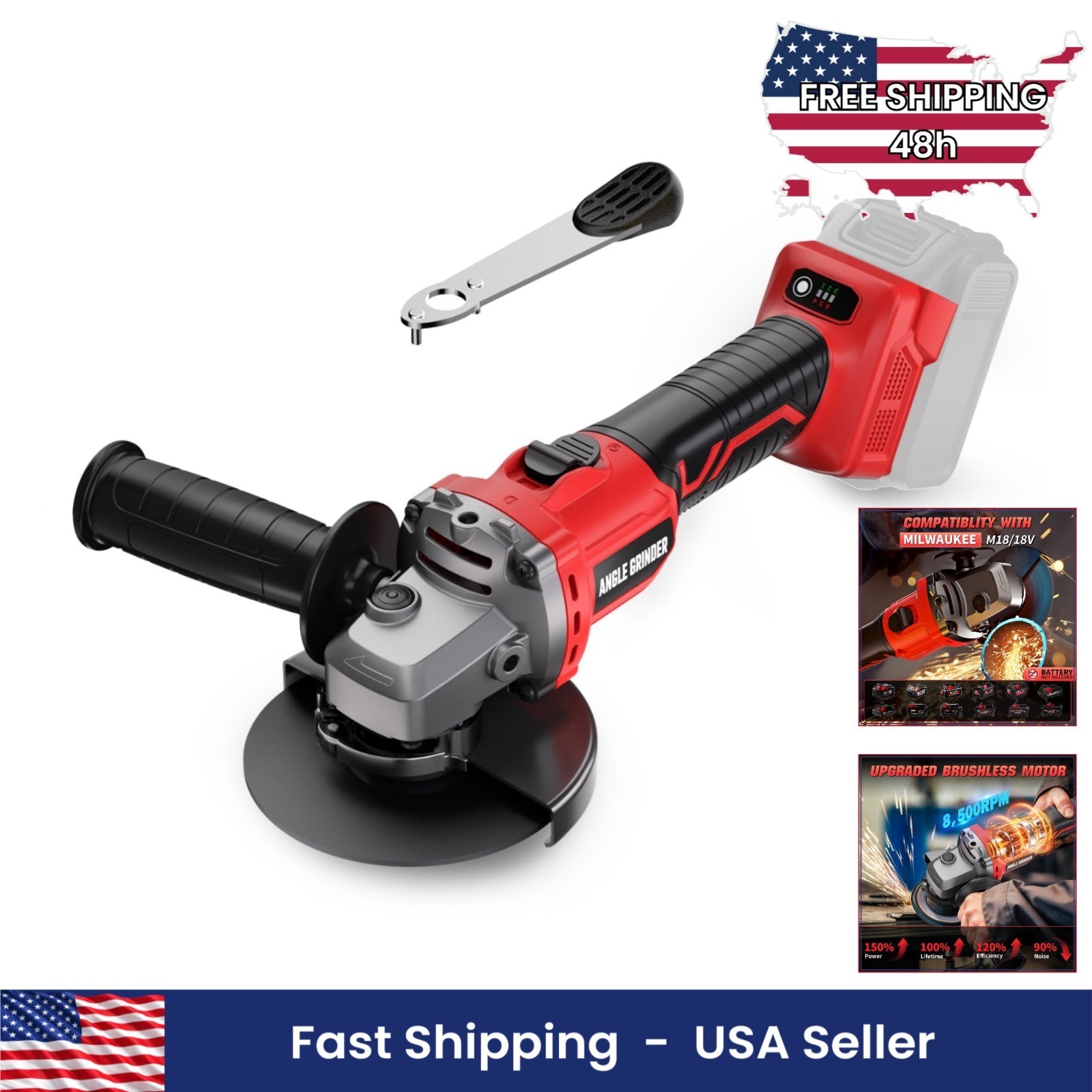 4-1/2 Inch Cordless Angle Grinder Brushless 6 Speed Metal Red Tool Only