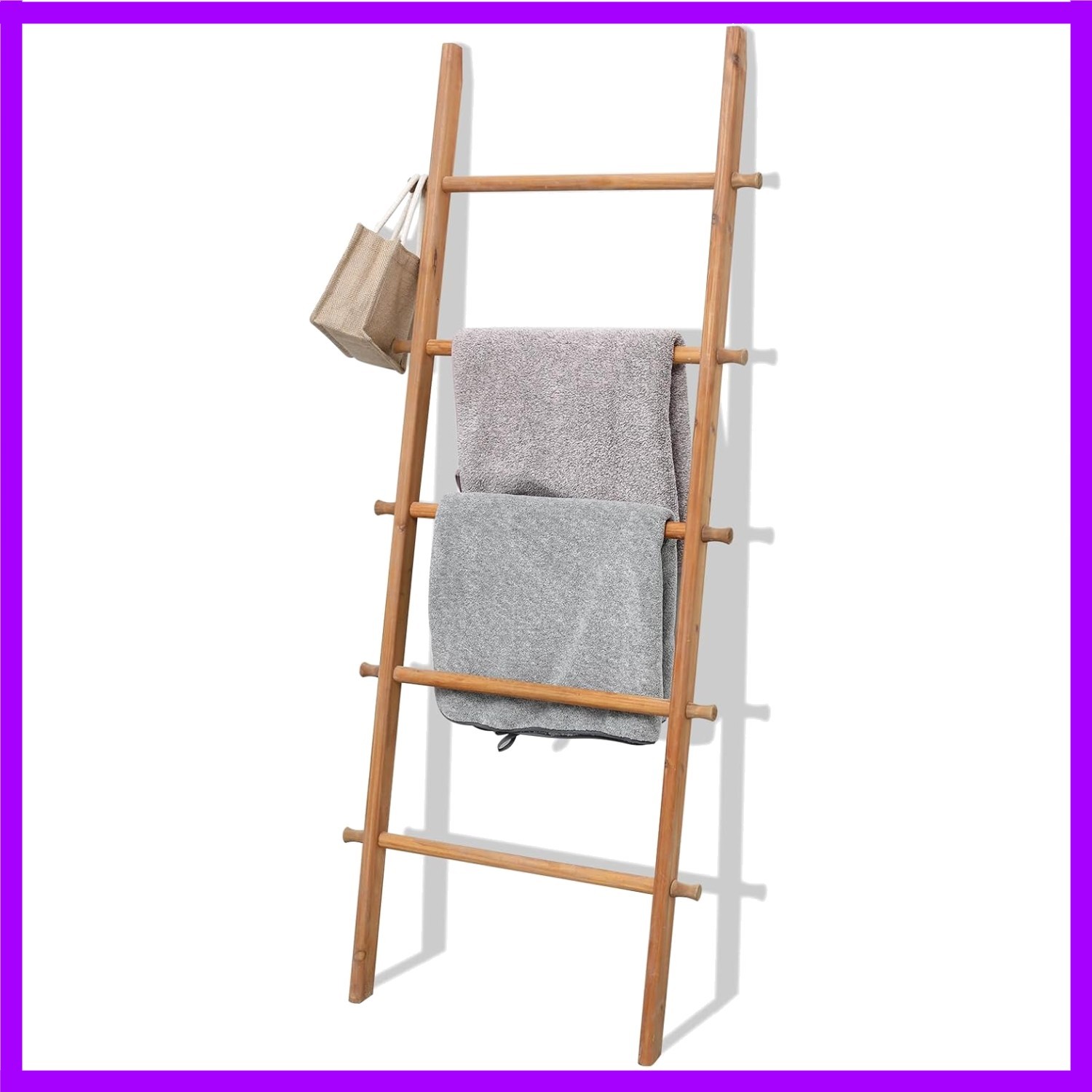 Blanket Ladder, 57in Rustic Extended Side Wood Decor Rack, Light Brown | 5 ru…