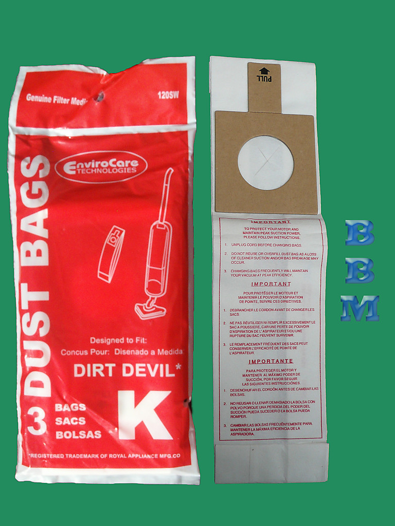 3 Royal Dirt Devil Stick broom Type K 3320075001 3320230001 320235 Vacuum Bag