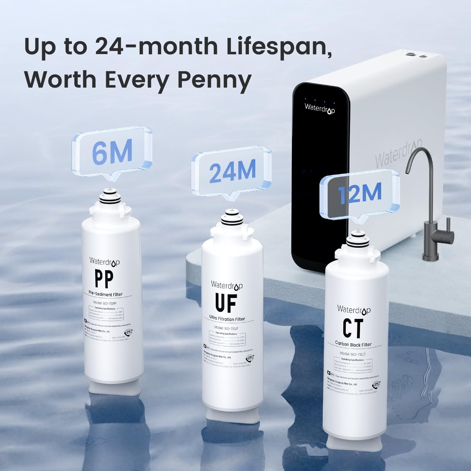 Waterdrop TSU 0.01μm Ultra-Filtration Under Sink Water Filter System
