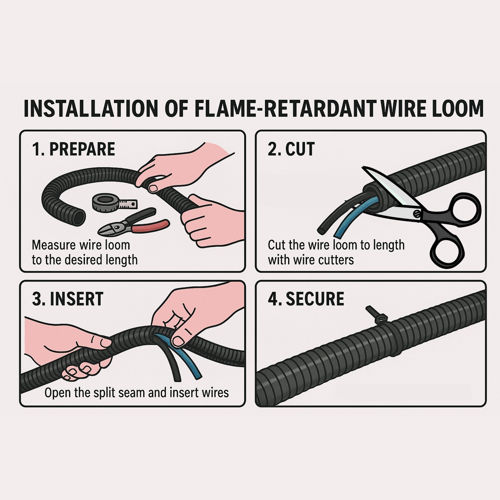 Flame Retardant Polypropylene Split Wire Loom – Multiple Size Options Available