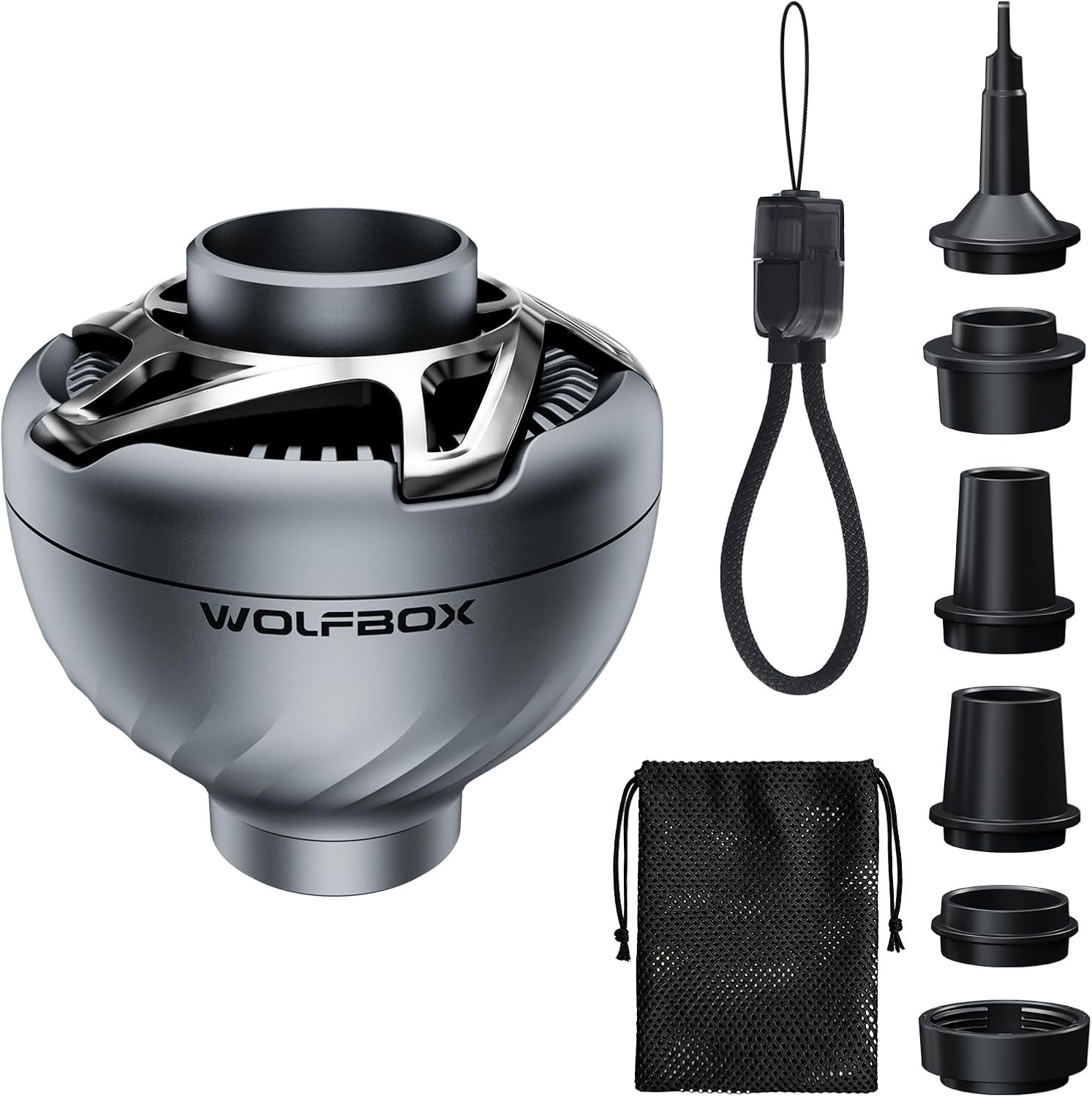 WOLFBOX MegaFlow Mini Portable Air Pump 4.5kPa Battery-Free 5 Nozzles ,Camping