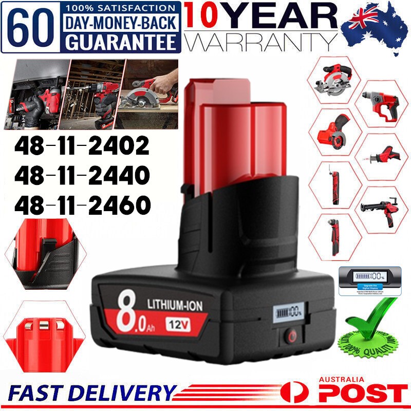 8.0AH For Milwaukee For M12 12V 8000mAh Extended Capacity Battery with LED