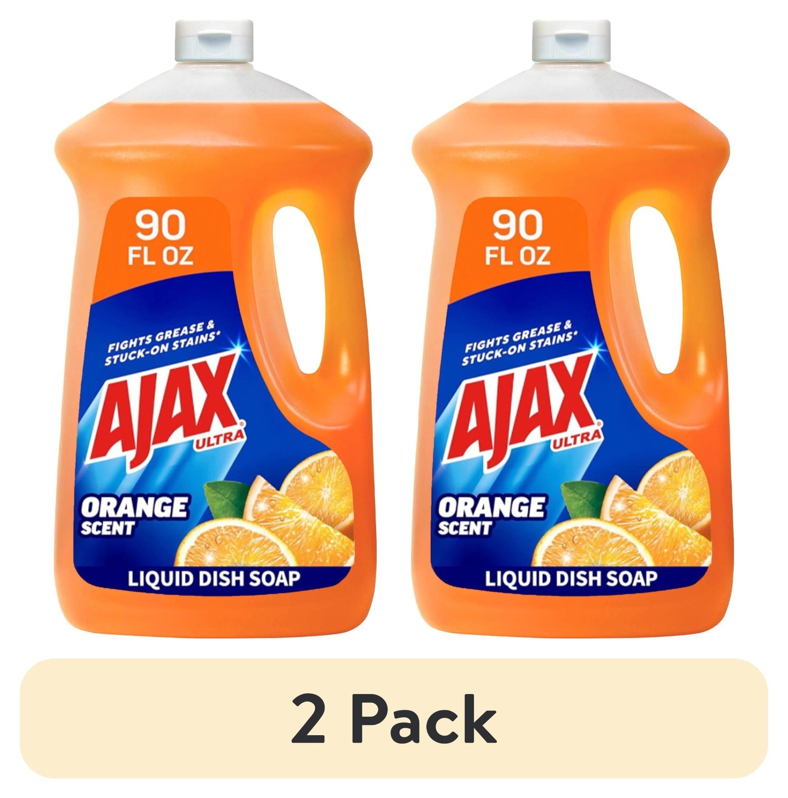 2 pack,Ajax Ultra Liquid Dish Soap Orange Scent,Triple Action,90 fl oz Bottle.