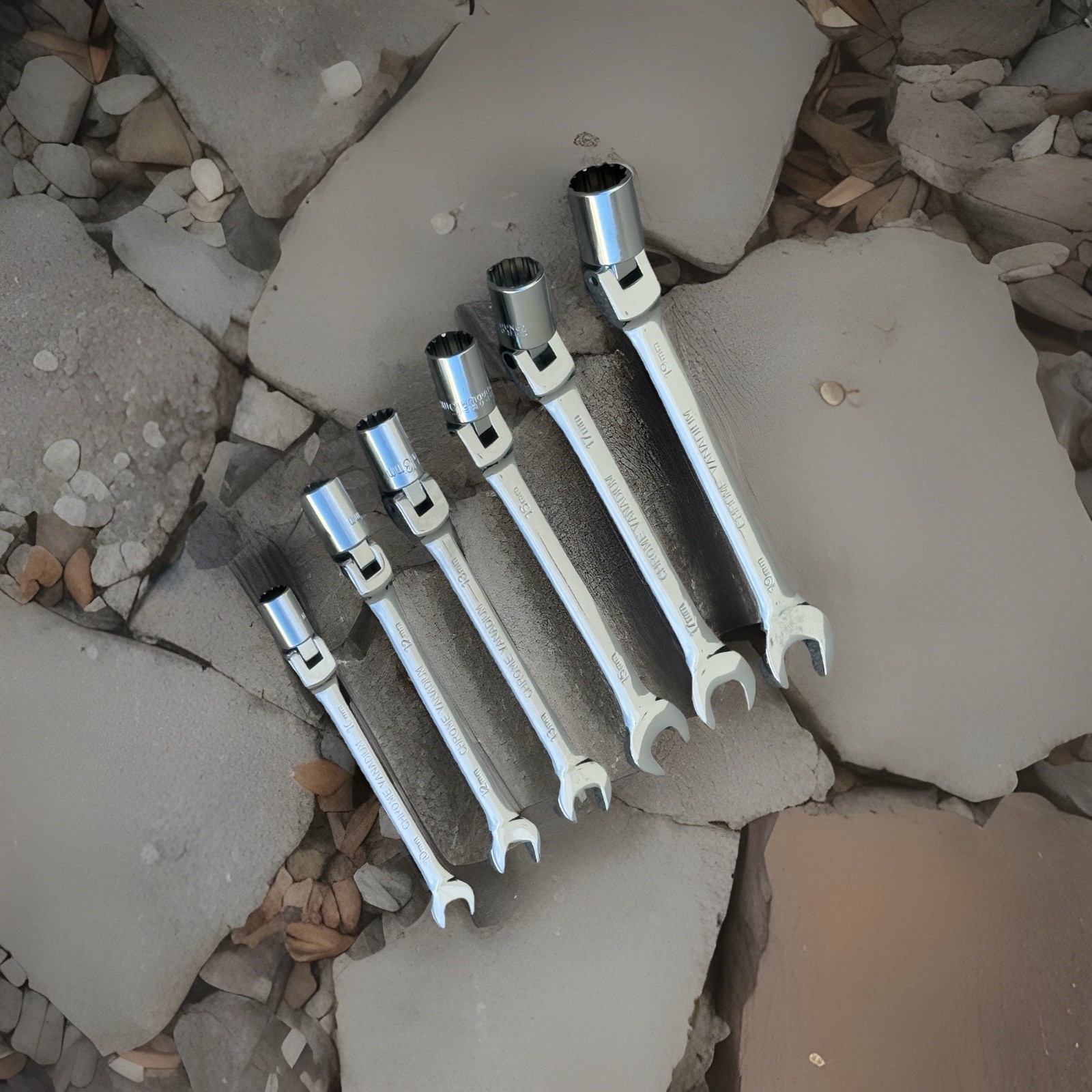 6pcs 12 Point Flex Head Socket Wrench Metric Open End Spanner Wrenches 10 ~ 19mm