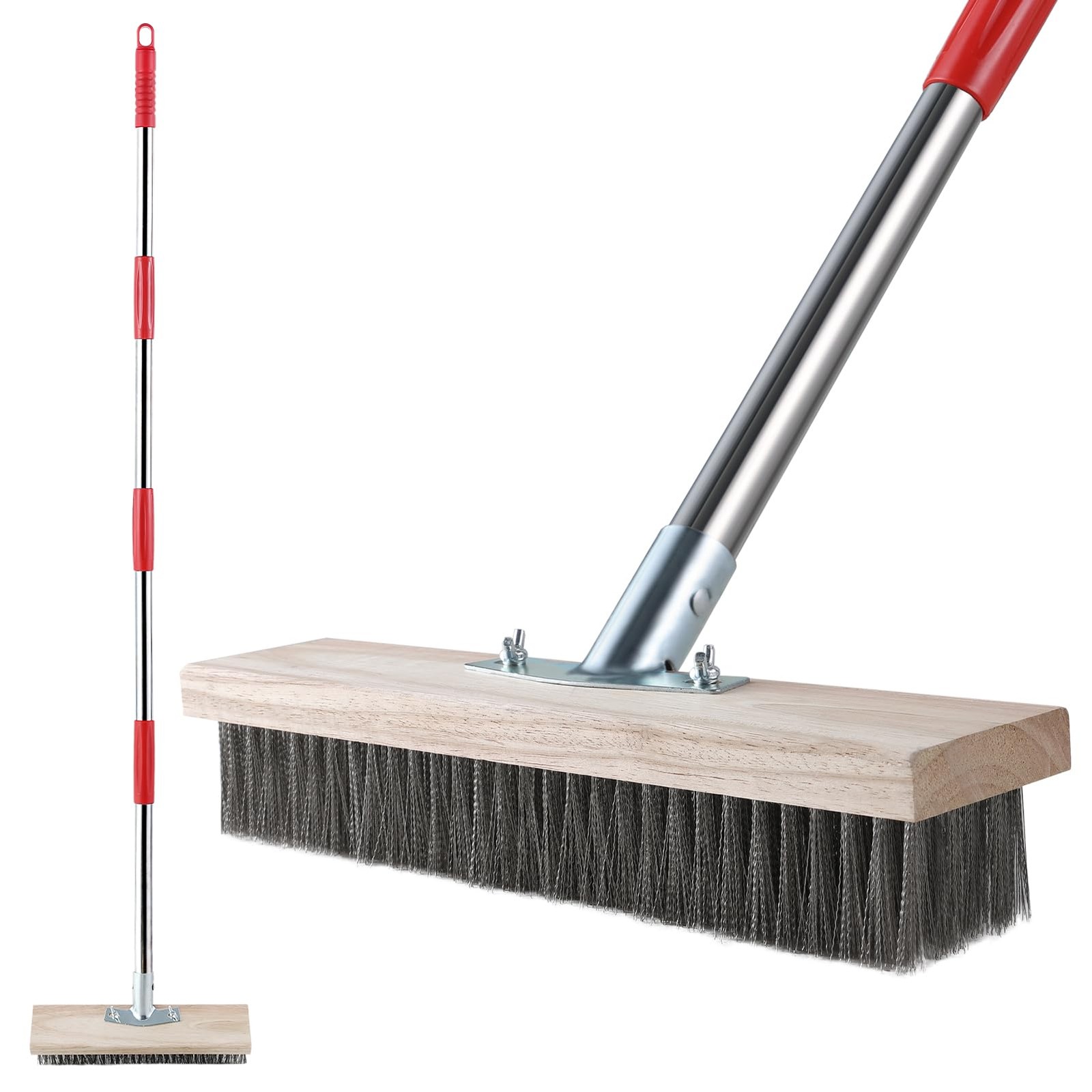 Mitclear Heavy Duty Wire Broom with Telescopic Handle57IN, Stiff Metal Bristl…